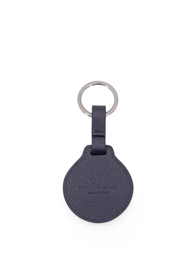 Kiton Leather Key Ring In Blue