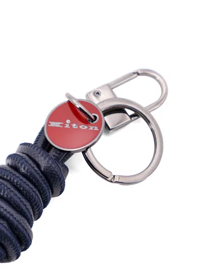 Kiton Leather Key Ring In Blue