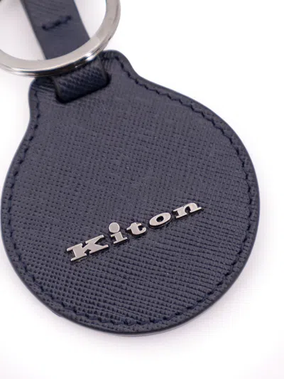 Kiton Leather Key Ring In Blue