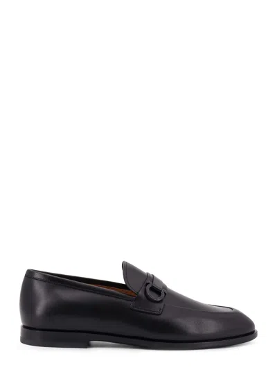 Ferragamo Smooth Leather Loafers With Gancini Men In Black