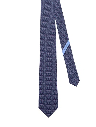 Ferragamo Silk Tie With Viva Print In Blue