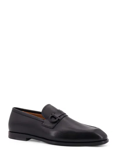 Ferragamo Smooth Leather Loafers With Gancini Men In Black