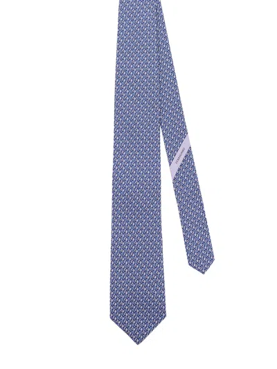 Ferragamo Silk Tie With Varenne Print In Blue