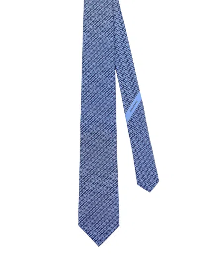 Ferragamo Silk Tie With Trofeo Print In Blue