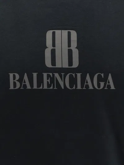 Balenciaga Faded Black T-shirt With Central Print And Wide Fit. In Black