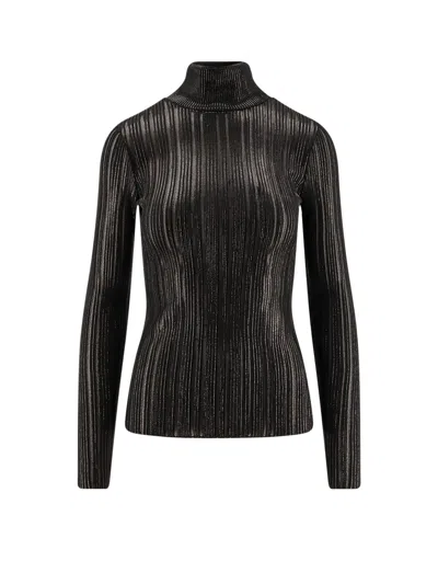 Elisabetta Franchi Metallic Fabric Turtleneck Sweater In Black