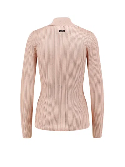 Elisabetta Franchi High Neck Shirt In Metallic Fabric In Pink