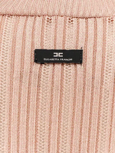 Elisabetta Franchi High Neck Shirt In Metallic Fabric In Pink
