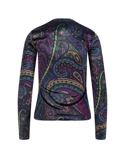 Etro Chenille T-shirt With Multicolor Print In Blue