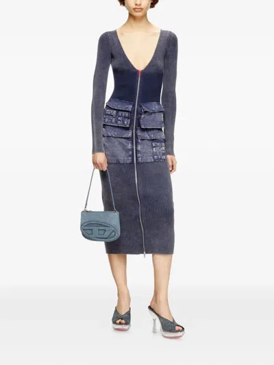 Diesel Ribbed Zip-front Pocketed Day Dress In Blue
