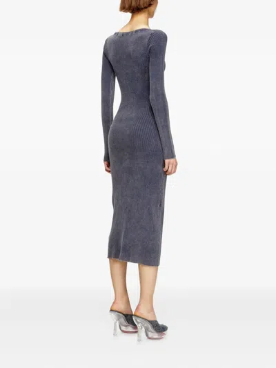 Diesel Ribbed Zip-front Pocketed Day Dress In Blue