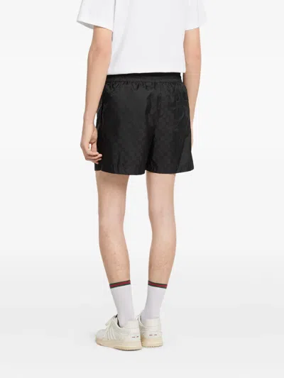 Gucci Cotton And Silk Bermuda Shorts With Allover Gg Logo In Black