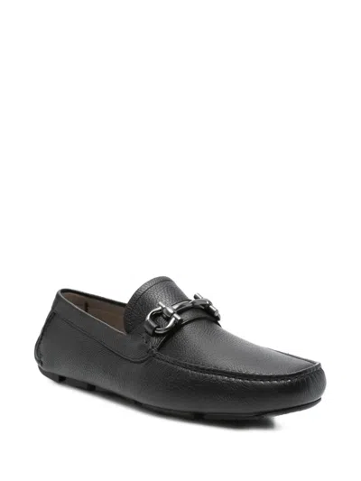 Ferragamo Gancini Leather Loafers In Black