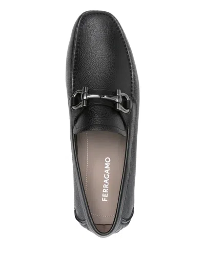 Ferragamo Gancini Leather Loafers In Black