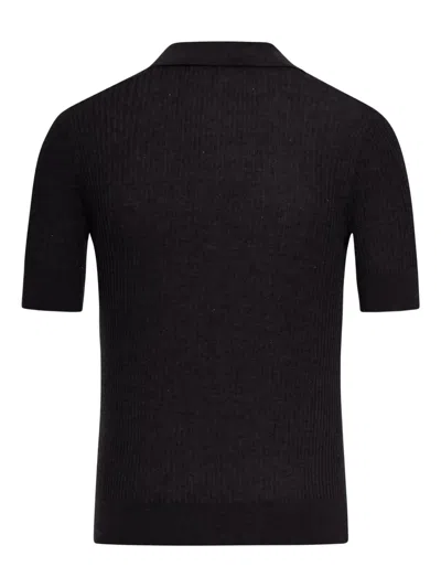 Max Mara Straw Polo In Wool And Silk With Sequins In Black