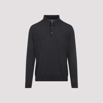 Kiton Long-sleeved Knitted Polo Shirt In Gray