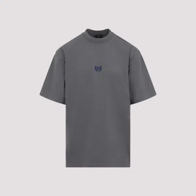 Balenciaga Men Grey Crewneck T-shirt With Logo Embroidery On The Front In Cotton Man In Gray