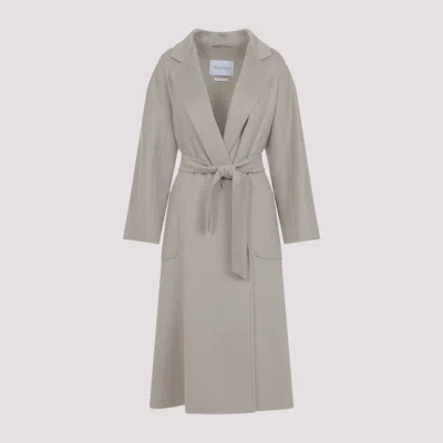 Max Mara Ludmilla Cashmere Coat With Notched Collar And Tonal Belt In Gray
