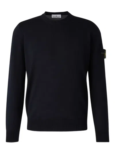 Stone Island Lightweight Wool Crew Neck Pullover In Blue