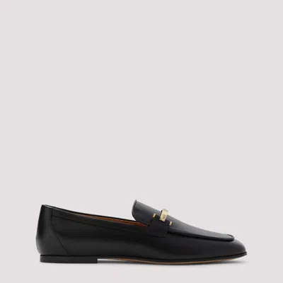 Tod's Black Calfskin Women's Loafers With Metallic Band In Black