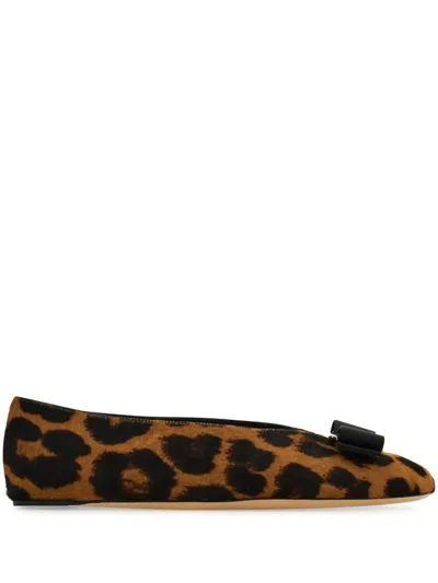 Ferragamo Horsehair Printed Vanna Ballet Flats In Brown