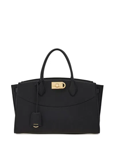 Ferragamo Structured Shoulder Bag Adjustable Strap In Black