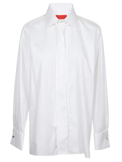 Wild Cashmere Cotton Shirt With Long Sleeves And Side Slits In White