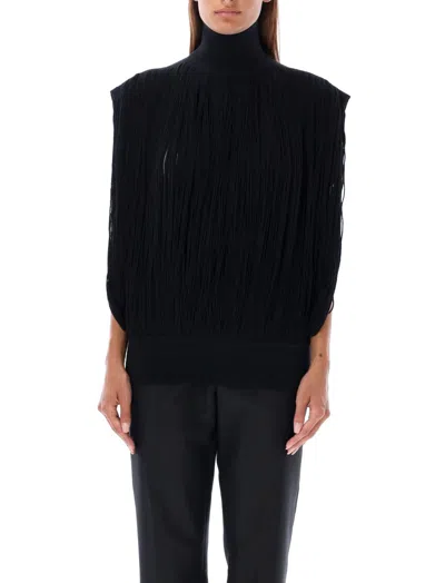Alaïa Black Knitted Fringes Jumper In Black