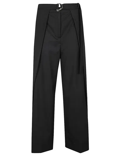 Erika Cavallini Semi-couture Black Wool Twill Amelia Trousers In Black