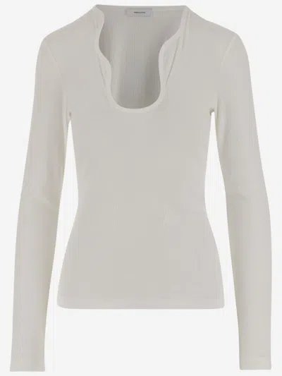 Ferragamo Cotton Top With Shaped Neckline In Neutral