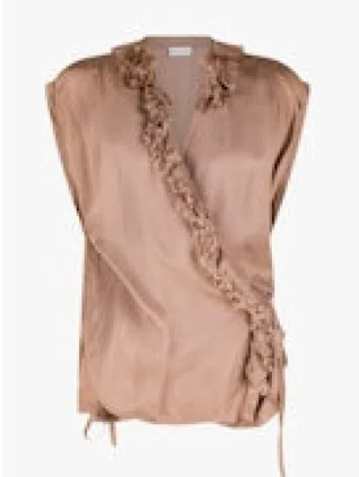 Dries Van Noten Clematis Sleeveless Wrap Blouse With Ruffle Details In Neutral