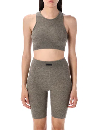 Fear Of God Sleeveless Cropped Top With Leather Accent In Gray
