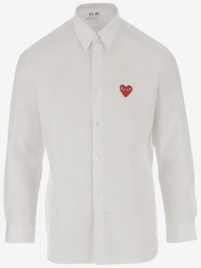 Comme Des Garçons Red Heart Patch Shirt In White