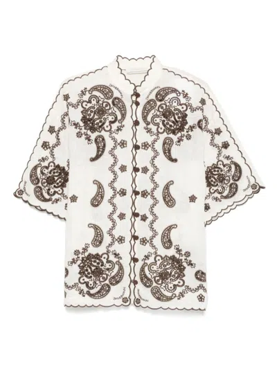 Zimmermann Ascension Leather-trimmed Broderie Anglaise Linen Shirt In White