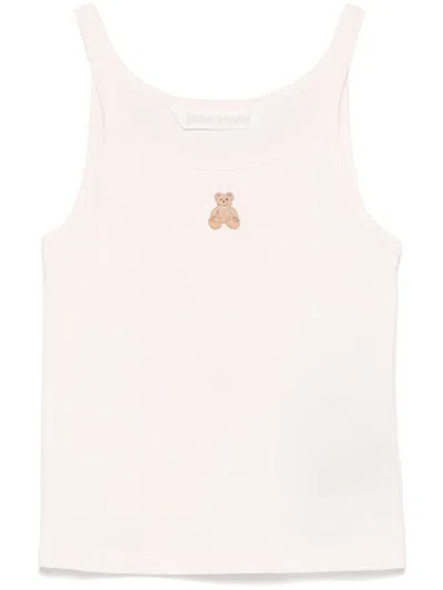 Palm Angels White T-shirt In Cotton With Teddy Sleeveless In Pink