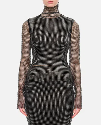 Sportmax Valdai Embellished Fishnet Crop Top In Black