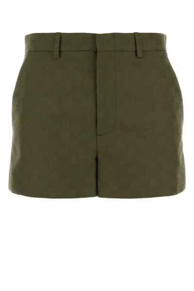 Gucci Women Olive Green Polyester Blend Shorts In Green