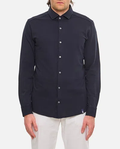 Drumohr Piquet Shirt With Button-down Collar And Tailored Fit In Black