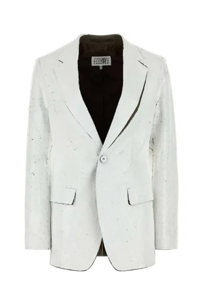 Mm6 Maison Margiela White Stretch Polyester Blend Blazer In Gray