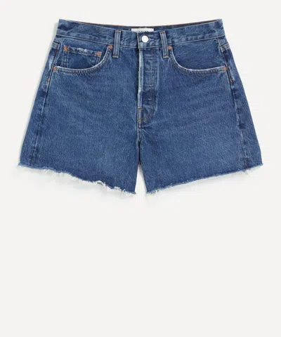 Agolde Parker Cutoff High Waist Relaxed Organic Cotton Denim Shorts In Blue