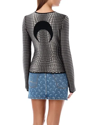 Marine Serre Gray Moon Skin Jacquard Knit Fitted Sweater