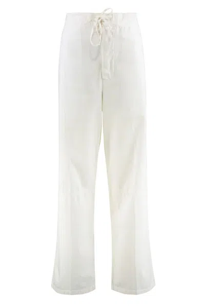 Victoria Beckham Drawstring Waist Wide Leg Trousers In White