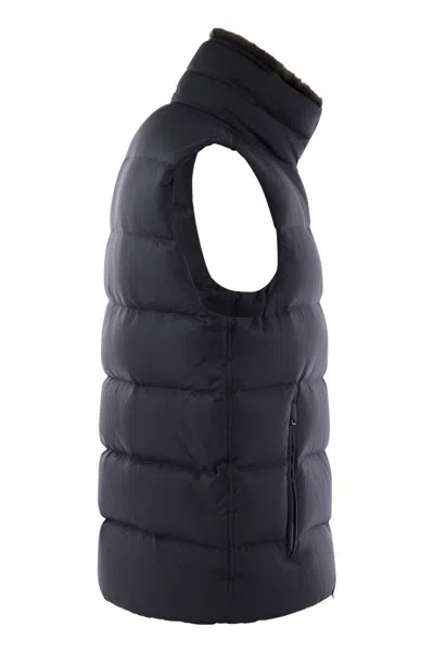Herno Down-filled Waistcoat With Fur Insert In Blue