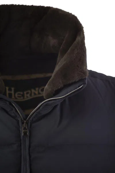 Herno Down-filled Waistcoat With Fur Insert In Blue