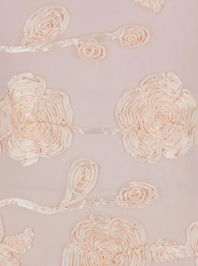Rotate Birger Christensen Pink Off-shoulder Sleeveless Long Dress With All-over Floral Embroidey And Rear Single Slit In Pink