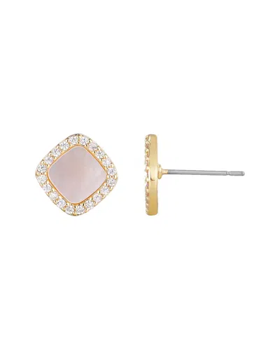 Adornia 14k Gold Plated Cushion-shaped Mother Of Pearl Cz Halo Stud Earrings