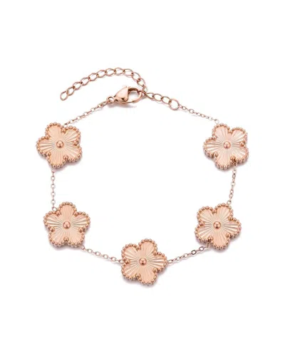 Adornia Tarnish Resistant 14k Rose Gold Plated 5-leaf Clover Station Bracelet In Pink