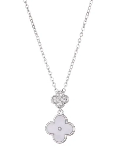 Adornia Tarnish Resistant Silver Plated Mother Of Pearl Sliding 2-clover Cz Necklace In Silver