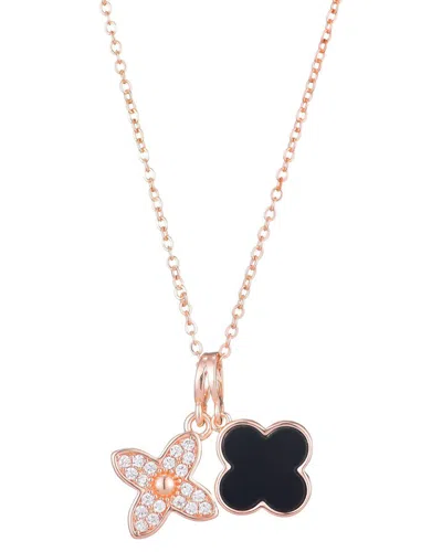 Adornia Tarnish Resistant 18k Rose Gold Plated Black Double Clover Necklace In Pink