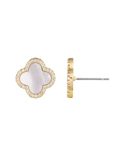 Adornia 14k Gold Plated Mother Of Pearl Halo Cz Clover Stud Earrings